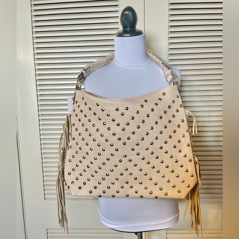 Studded Cream Shoulder Bag